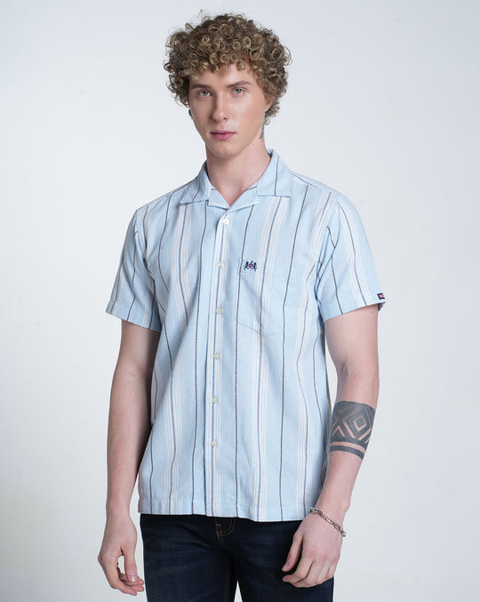 Mens Resort Collar Short Sleeves Stripe Shirt