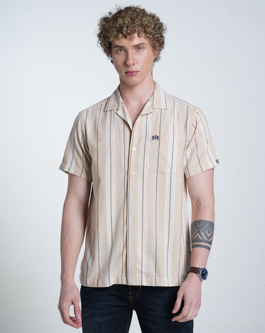 Mens Resort Collar Short Sleeves Stripe Shirt
