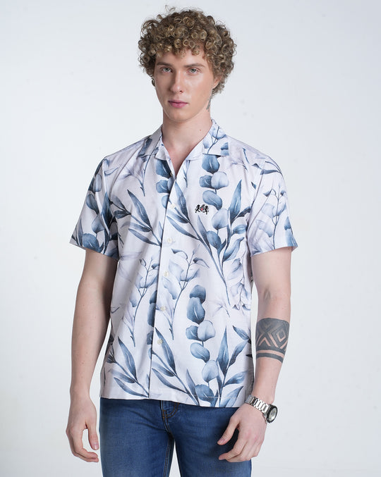 Mens Resort Collar Short Sleeves Printed Shirt
