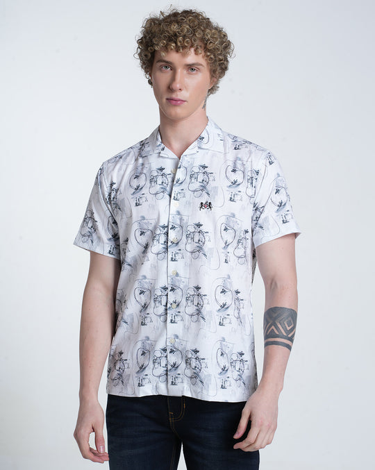 Mens Resort Collar Short Sleeves Printed Shirt