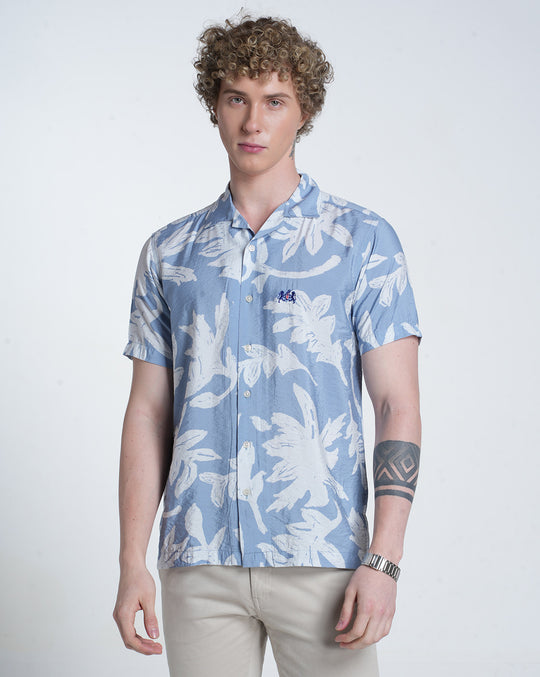 Mens Resort Collar Short Sleeves Printed Shirt