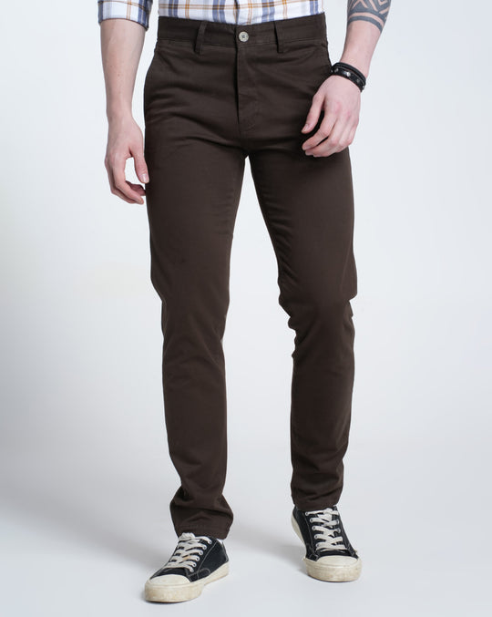 Mens Cross Pocket Brown Solid Trouser