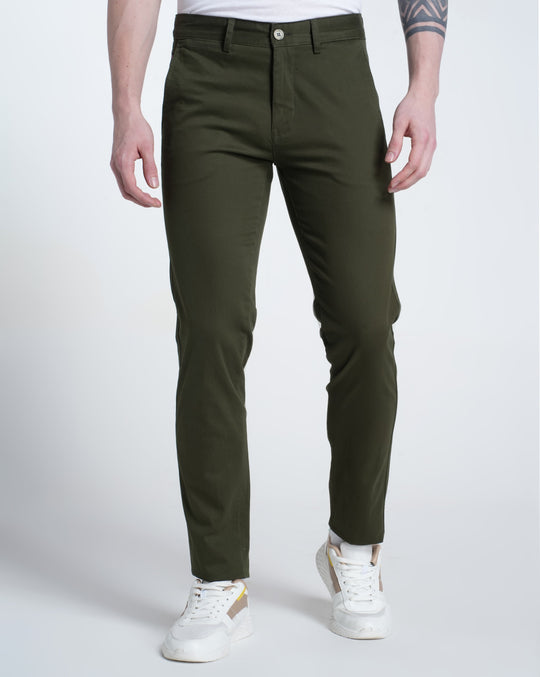 Mens Cross Pocket Olive Solid Trouser