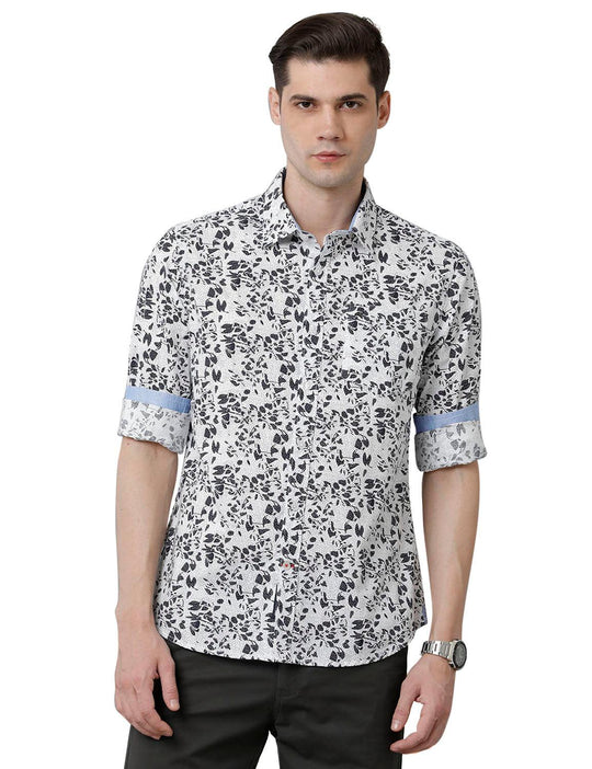 White Printed Slim Fit Shirt