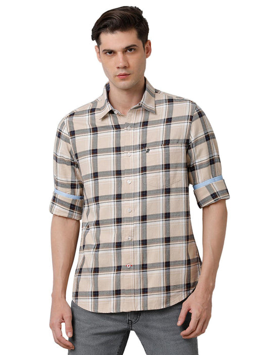 Beige Checks Slim Fit Shirt