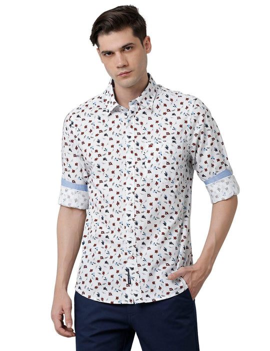 White Printed Slim Fit Shirt
