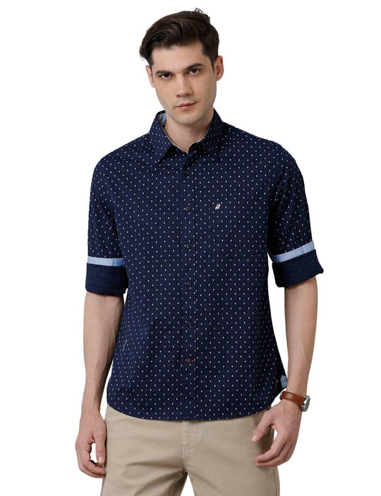 DarkBlue Polka Dot Slim Fit Shirt