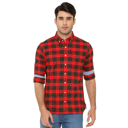 Red Checks Casual Shirt Slim Fit
