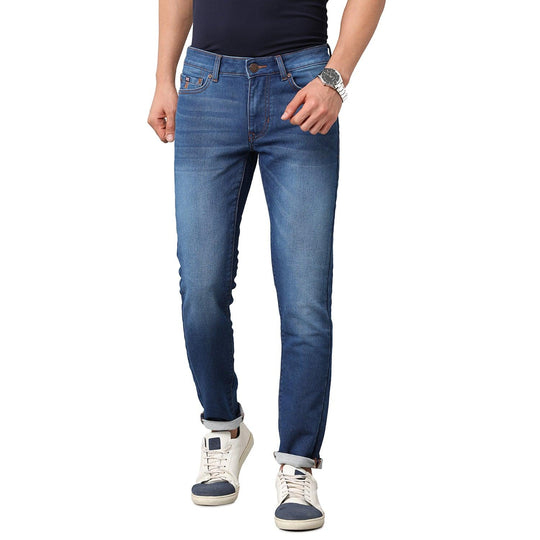 Blue Solid Lean Fit Denim