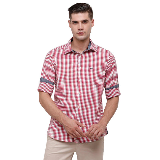 Pink Checks Casual Shirt Slim Fit