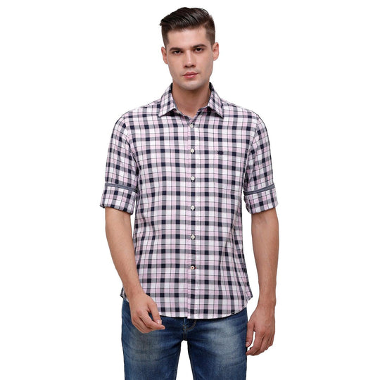 Pink Checks Casual Shirt Slim Fit