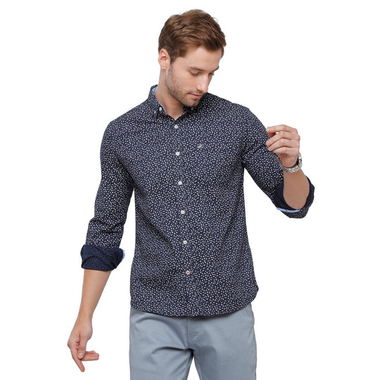 Blue Printed Casual Shirt Slim Fit