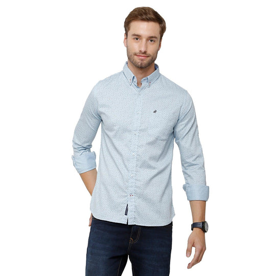 Blue Printed Casual Shirt Slim Fit