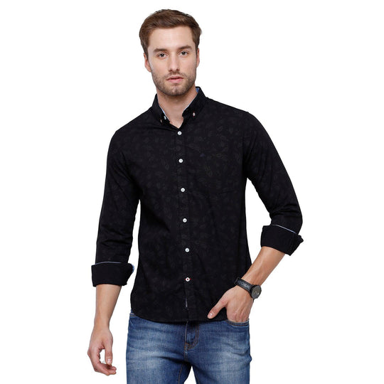 Black Printed Casual Shirt Slim Fit
