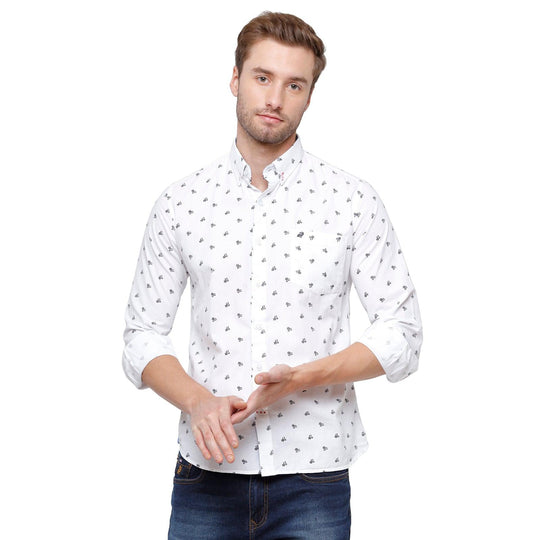 White Printed Casual Shirt Slim Fit