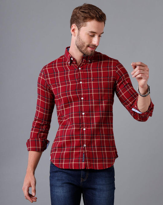 Red Checks Casual Shirt Slim Fit