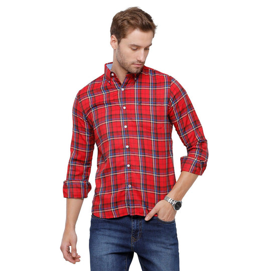 Red Checks Casual Shirt Slim Fit