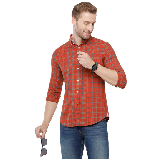Red Checks Casual Shirt Slim Fit
