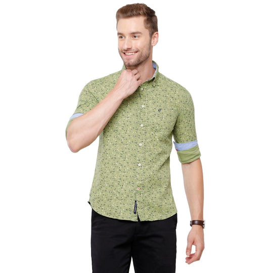 Light Green Printed Casual Shirt Slim Fit