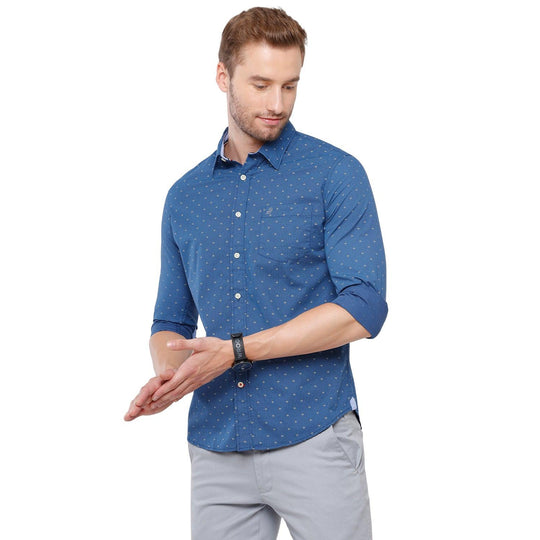 Navy Blue Printed Casual Shirt Slim Fit