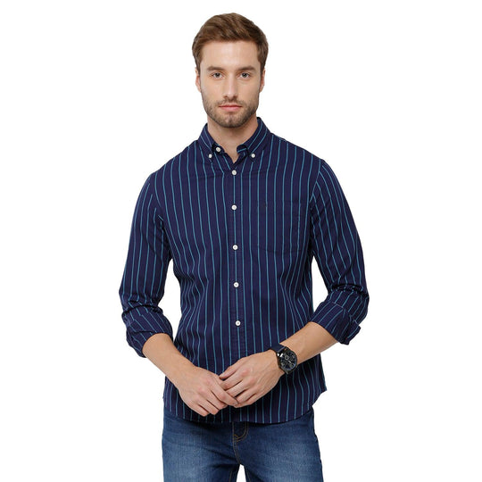 Navy Blue Stripes Casual Shirt Slim Fit