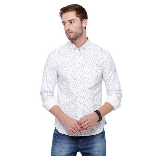 White Printed Casual Shirt Slim Fit