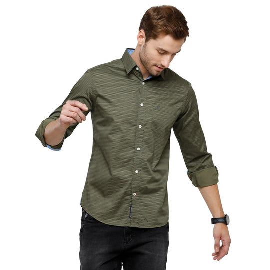 Olive Printed Casual Shirt Slim Fit