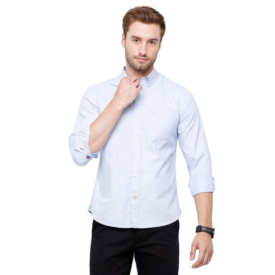 Blue Printed Casual Shirt Slim Fit