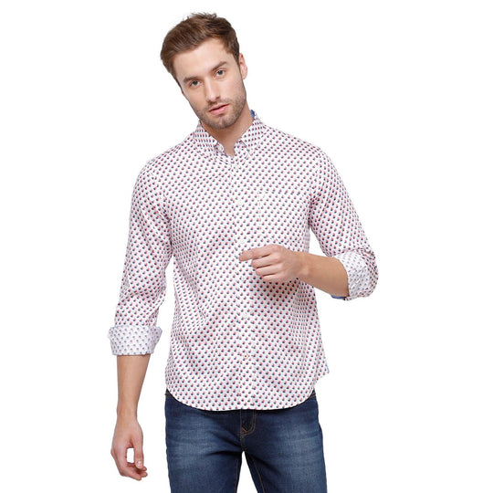 White Printed Casual Shirt Slim Fit