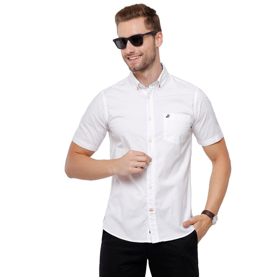 White Solid Casual Shirt Slim Fit