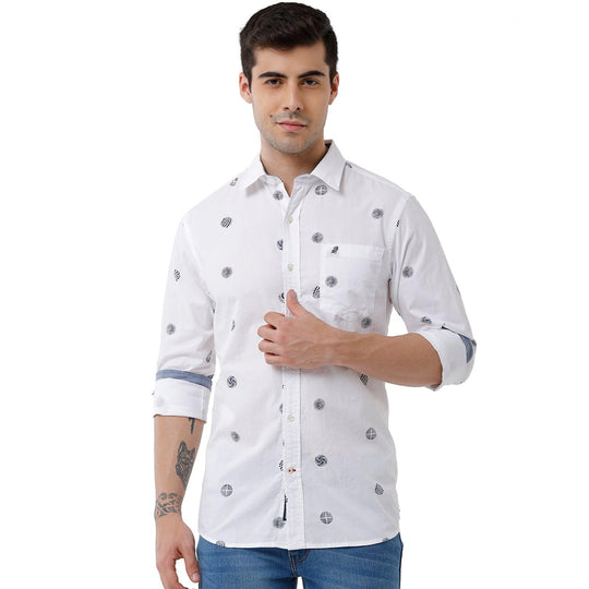 White Printed Casual Shirt Slim Fit