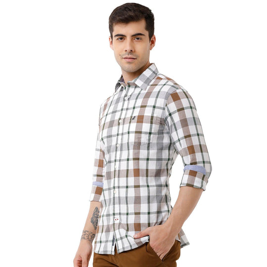 Grey and Beige Checks Casual Shirt Slim Fit