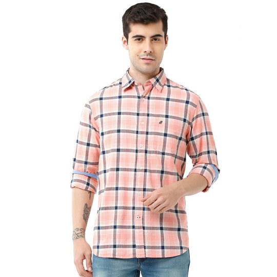 Orange Checks Casual Shirt Slim Fit