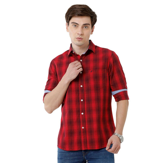 Red Checks Casual Shirt Slim Fit