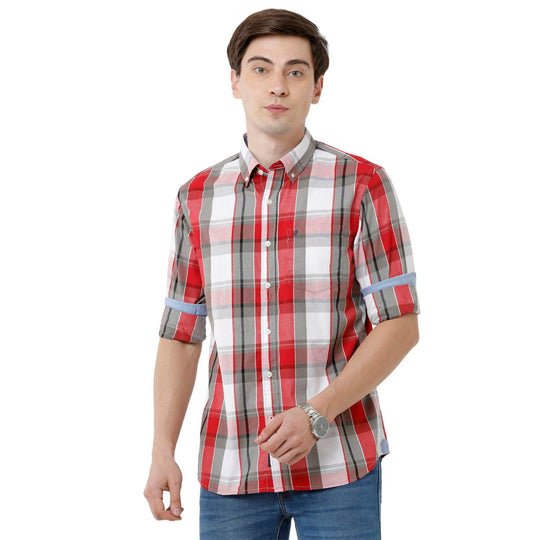Red Checks Casual Shirt Slim Fit