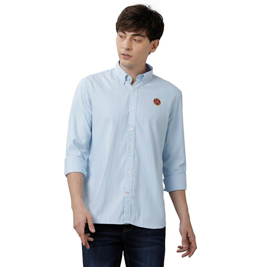 Aqua Blue Solid Casual Shirt Slim Fit