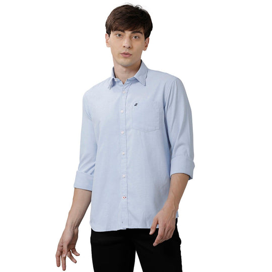 Sky Blue Solid Casual Shirt Slim Fit