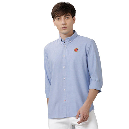Light Blue Solid Casual Shirt Slim Fit