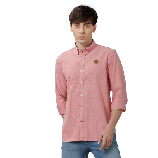 Pink Solid Casual Shirt Slim Fit