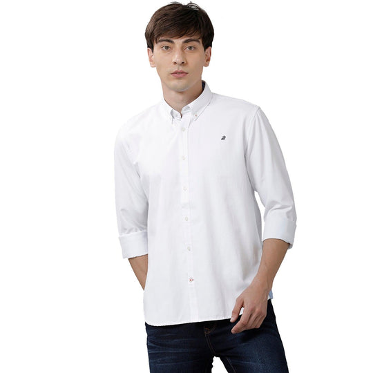 White Solid Casual Shirt Slim Fit