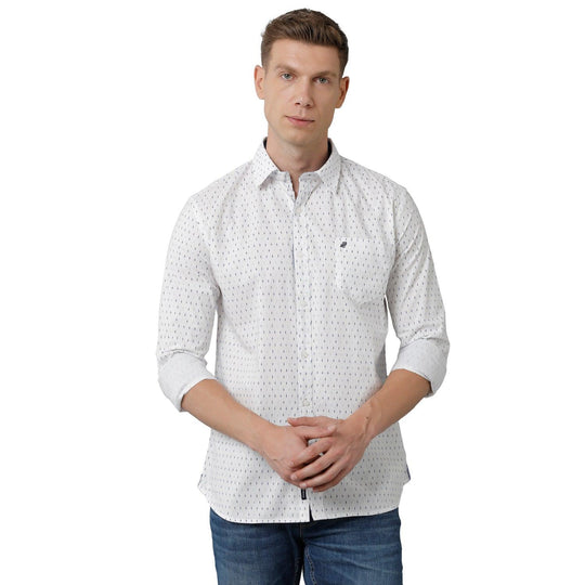 White Printed Casual Shirt Slim Fit