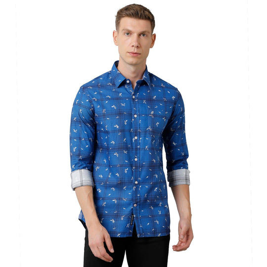 Royal Blue Printed Casual Shirt Slim Fit