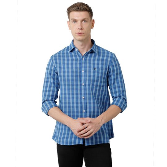 Blue Checks Casual Shirt Slim Fit