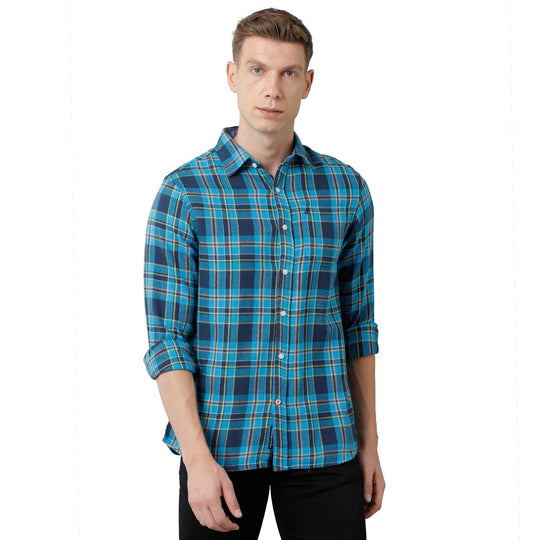 Blue Checks Casual Shirt Slim Fit