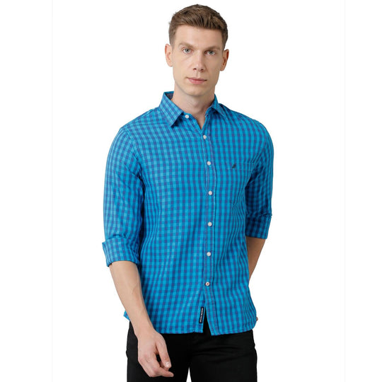 Blue Checks Casual Shirt Slim Fit
