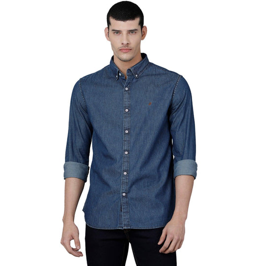 Indigo Solid Denim Shirt Slim Fit
