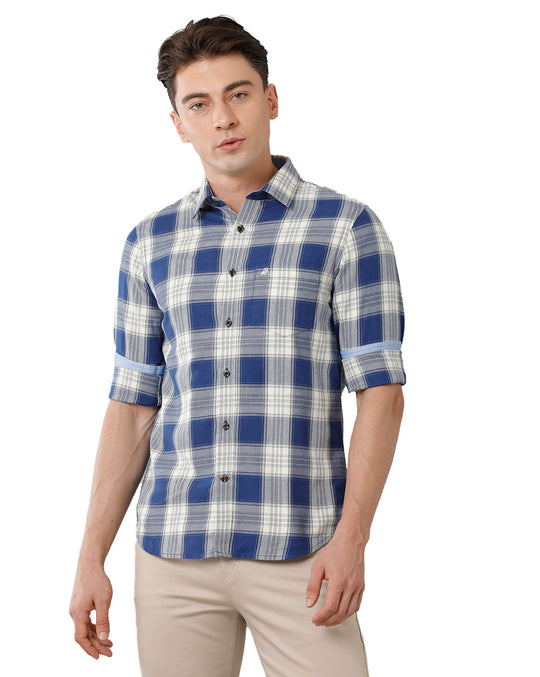 Space Blue Twill Check Casual Shirt
