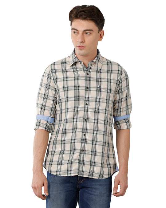 Beige Twill Checks Casual Shirt