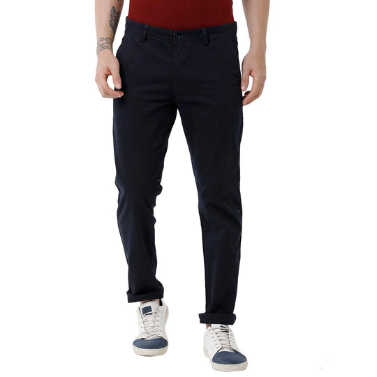 Navy Blue Solid Trouser Slim Fit