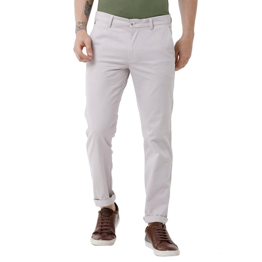 Light Grey Solid Trouser Slim Fit